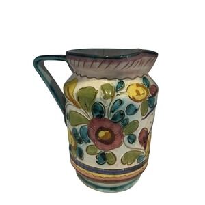 Italian Majolica Pottery 6 . 5" Handled Bird Pitcher Vase Hand Painted Numbered